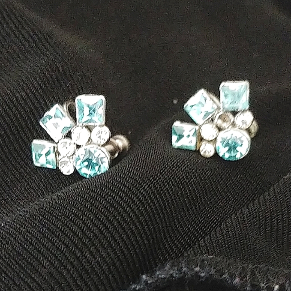Vintage rhinestone/ Blue screw back earring
